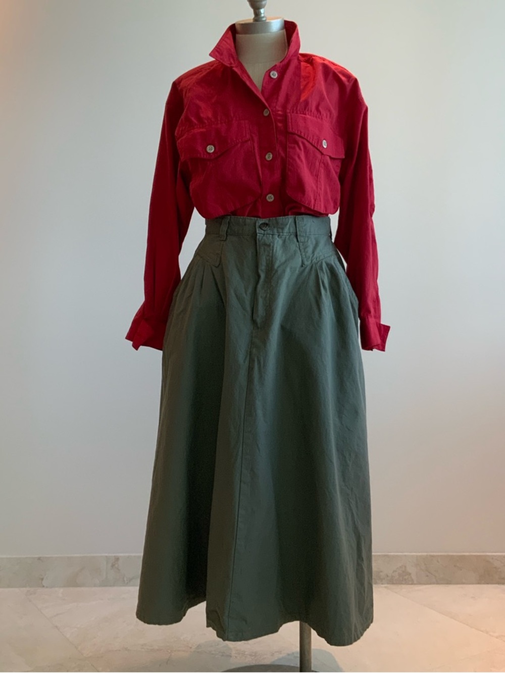 Vtg. Cherokee Classic Olive A-Line Midi Skirt sz12